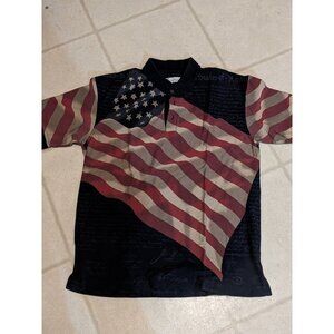 American Summer Men's Shirt Short Sleeve American Flag Patriotic Polo Sz Md